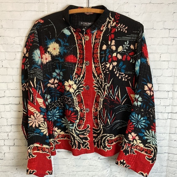 Citron Santa Monica Silk Kimono Jacket XL Patchwork Light Layering Lagenlook - Picture 16 of 16